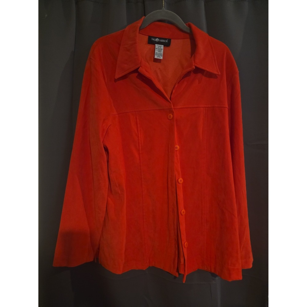 Sag Harbor Blazer Shirt Jacket Womens XL 16 Red Faux Suede